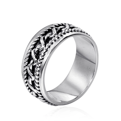 Anillo de Banda de Acero de Titanio Trenzado Vintage Para Hombre Mujer Estilo Industrial Ancho Pulido Repujado Joyería