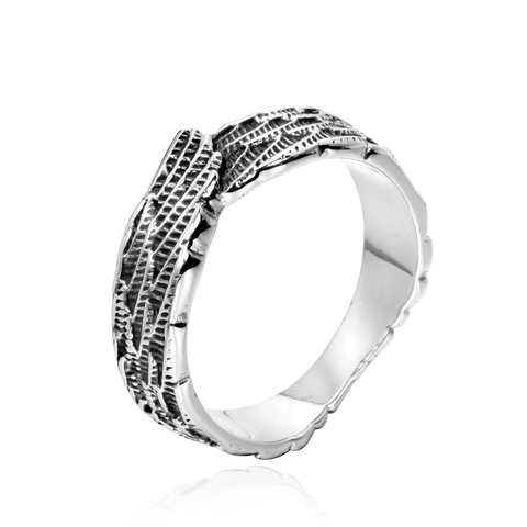 Vintage Feder Flügel Textur Edelstahl Ring Für Herren Damen Unisex Punk Stil Distressed Antiksilber Farbe Band Schmuck