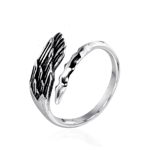Anillo Abierto de Alas de Ángel de Acero Inoxidable Vintage para Hombres Mujeres Gótico Esqueleto Pluma Anillo Ajustable Joyería Regalo
