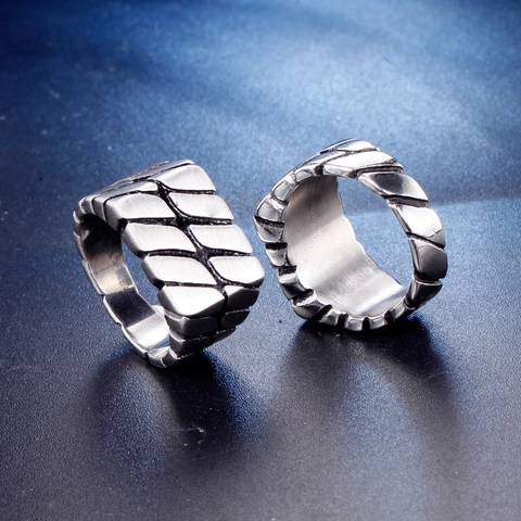 Herren Vintage Edelstahl Ring Industrie Punk Geometrisch Diamant Textur Breitband Gebürstet Poliert Mode Schmuck Zubehör