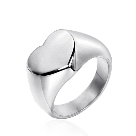 Anillo de Sello de Corazón de Acero Inoxidable para Mujer Hombre Pulido Oro Plata Moda Joyería de Dedo de Corazón Regalo