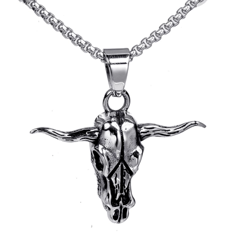 Retro Edelstahl Stierkopf Schädel Anhänger Für Herren Vintage Punk Gothisch Hip Hop Longhorn Knochen Halskette Schmuck Zubehör