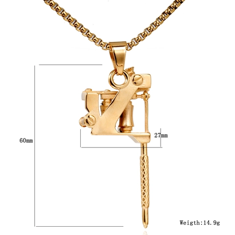 Collar con Colgante de Máquina de Tatuaje Creativo Hip Hop Oro Acero Inoxidable Joyería Estilo Punk para Hombre Mujer