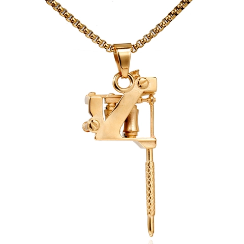Collar con Colgante de Máquina de Tatuaje Creativo Hip Hop Oro Acero Inoxidable Joyería Estilo Punk para Hombre Mujer