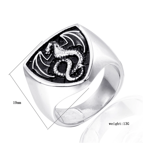Anillo de Acero Inoxidable 316L Vintage para Hombre Escudo Gótico Relieve Dragón Occidental Anillo de Sello Punk Hip Hop Joyería Biker