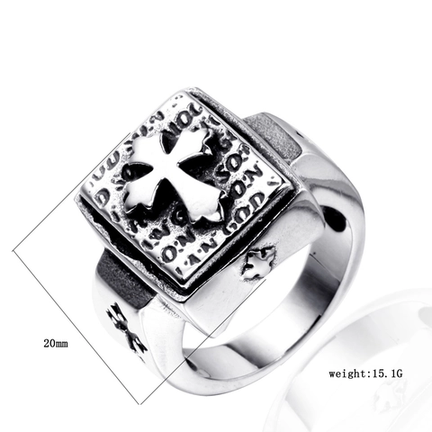 Anillo de Cruz de Acero de Titanio Vintage para Hombre Versículo Bíblico Religioso Banda Cuadrada Joyería Religiosa Gótica