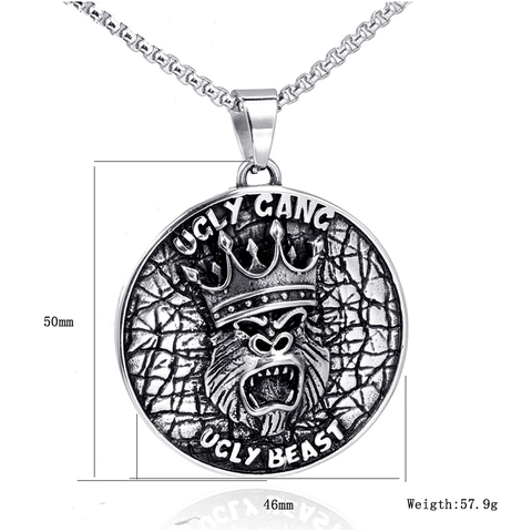 Colgante Hip Hop de Acero Inoxidable 316 Redondo Gorila Corona en Relieve Para Hombre Vintage Punk Ugly Gang Beast Solo Colgante