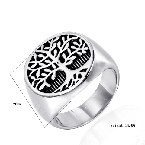 Anillo de Acero Inoxidable Árbol de la Vida Vintage para Hombres Mujeres Anillo de Sello Grabado Retro Punk Biker Joyería