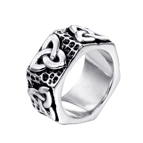 Anillo de Hombre Vikingo Celta Vintage Acero Inoxidable 316L Triquetra Textura Martillada Punk Biker Joyería para Hombre