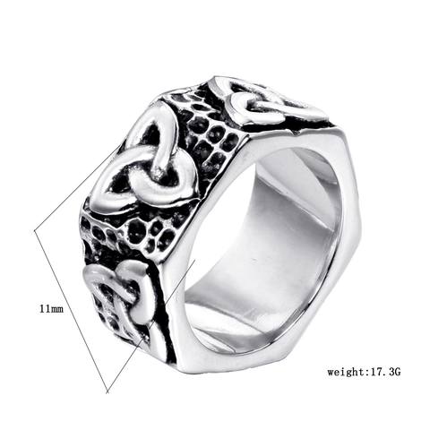 Anillo de Hombre Vikingo Celta Vintage Acero Inoxidable 316L Triquetra Textura Martillada Punk Biker Joyería para Hombre