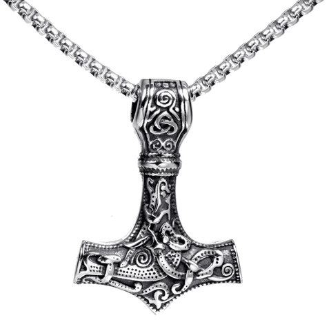 Colgante Solo Martillo de Thor Mjolnir Vikingo Nórdico Acero Inoxidable Nudo Celta Retro Joyería para Hombre Sin Cadena