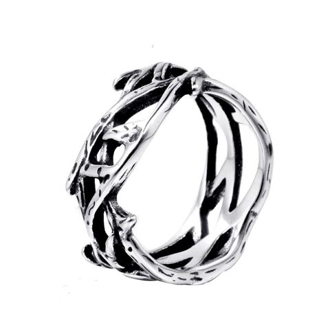 Anillo de Acero Inoxidable Vintage Rama de Espinas Gótico Hueco Acabado Oxidado Retro Anillo de Banda para Hombres Mujeres Joyería Punk