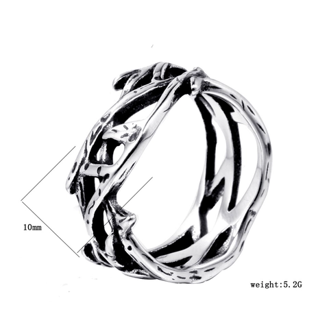 Anillo de Acero Inoxidable Vintage Rama de Espinas Gótico Hueco Acabado Oxidado Retro Anillo de Banda para Hombres Mujeres Joyería Punk