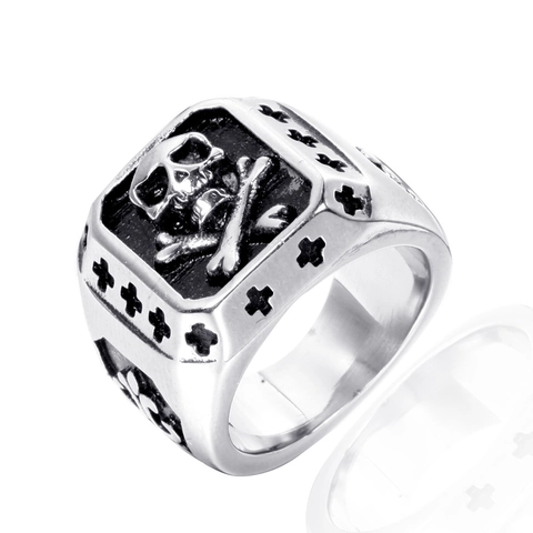 Anillo Punk Retro de Acero Inoxidable con Calavery y Huesos Cruzados Anillo de Sello de Cruz Gótica para Hombres Mujeres Joyería de Moda Regalo