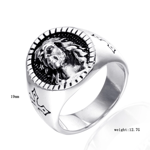 Vintage Stainless Steel Jesus Portrait Relief Ring For Men Gothic Cross Seal Signet Ring Religious Punk Party Jewelry Gift