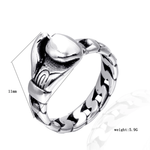 Vintage Stainless Steel Boxing Glove Ring For Men Punk Cuban Chain Band Polished Sports Style Ring Gold Steel Color Jewelry Gift