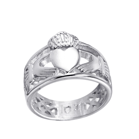 Anillo Claddagh Vintage de Acero Inoxidable para Mujer Hombre Diseño Corazón Corona Manos Banda Calada Estilo Celta Joyería de Moda