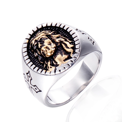 Vintage Stainless Steel Jesus Portrait Relief Ring For Men Gothic Cross Seal Signet Ring Religious Punk Party Jewelry Gift