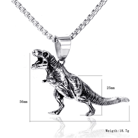 Retro Stainless Steel Tyrannosaurus Rex Dinosaur Pendant Necklace For Men Women Antique Silver Punk Hip Hop Jewelry Gift