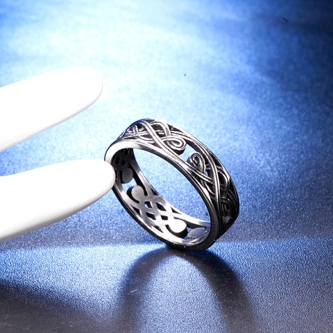 Anello in Acciaio Inossidabile con Nodo Celtico Vintage per Uomo Donna Fascia Intrecciata Svuotata Stile Punk Gioielli alla Moda