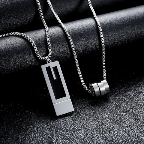 Collier Pendentif Rectangle Géométrique en Acier Titane Émail Noir Bijoux de Chaîne Vénitienne Minimaliste Unisexe Quotidien