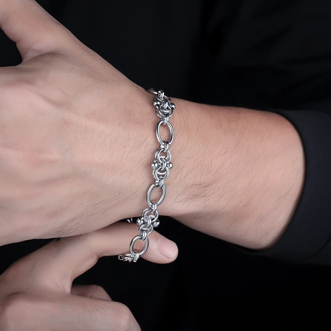 Bracciale Svuotato in Acciaio al Titanio Minimalista per Uomo Donna Argento Stile Industriale Bracciale a Catena Geometrica Gioielli Moda Regalo