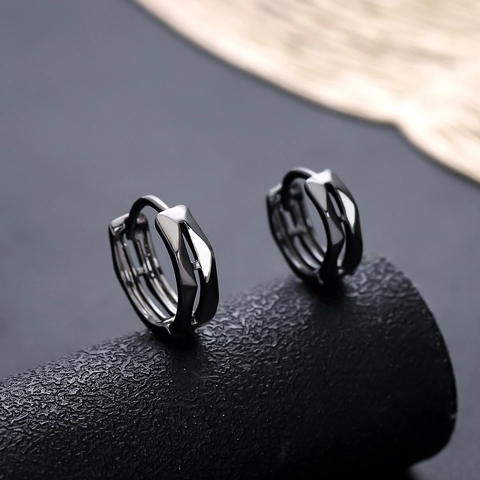 Boucles d'Oreilles Créoles Huggie Géométriques Argentées Facettées Hexagonales Style Hip Hop Bijoux Minimalistes Unisexe