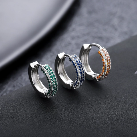Hip Hop 925 Sterling Silver Huggie Hoop Earrings Colorful Zirconia Inlaid Minimalist Fashion Jewelry For Men Women Accessory