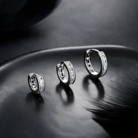 Shiny Rhinestone Huggie Hoop Earrings For Men Women Copper Square Stone Personalized Single Earring Fashion Jewelry