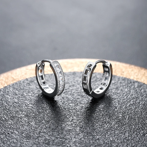 Shiny Rhinestone Huggie Hoop Earrings For Men Women Copper Square Stone Personalized Single Earring Fashion Jewelry