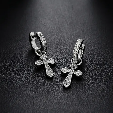 Orecchini a Cerchio Con Pendente a Croce in Rame e Zirconia Per Uomo Donna Gioielli Alla Moda Non Sbiadiscono
