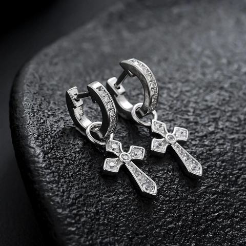 Orecchini a Cerchio Con Pendente a Croce in Rame e Zirconia Per Uomo Donna Gioielli Alla Moda Non Sbiadiscono