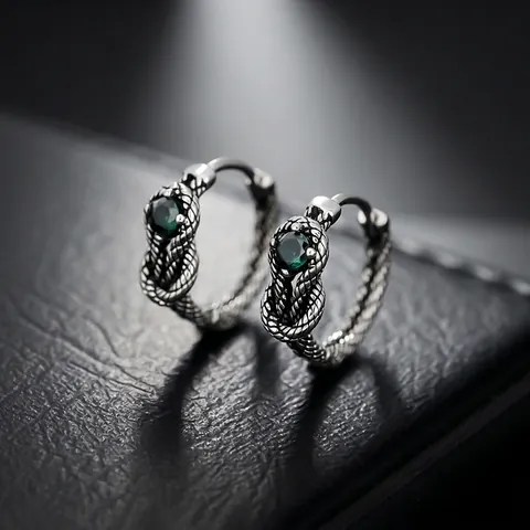 Boucles d'Oreilles Créoles en Cuivre Vintage Nœud de Serpent pour Hommes Femmes Argent Antique Strass Boucles d'Oreilles Animal Bijoux