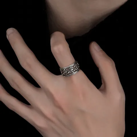 Vintage Gotik Versilbert Aushöhlung Fleur De Lis Kreuz Offener Ring Für Damen Herren Antik Gebraucht-Look Verstellbar Schmuck
