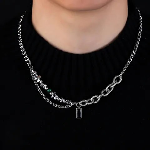 Men Titanium Steel Black Zirconia Pendant Necklace Trendy Hip Hop Style Niche Design Fashion Jewelry Neck Accessories