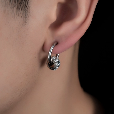 Boucles d'Oreilles Anneaux Unisexes en Zirconia Pendentif Géométrique Argent Électroplaqué Minimaliste Chic Bijoux Homme