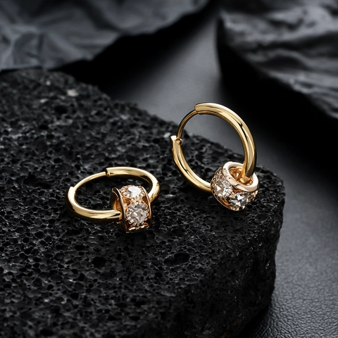 Verguld Koperen Zirconia Creolen Voor Mannen Vrouwen Mode Geometrische Cilinder Hanger Zirconia Ingelegd Oor Gesp Sieraden