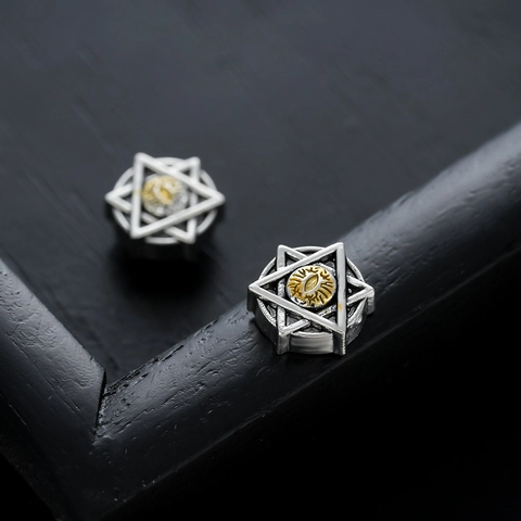 Vintage Copper Hexagram All-Seeing Eye Of God Ear Clips For Men Women Retro Non Piercing Stud Earrings Totem Jewelry Accessory