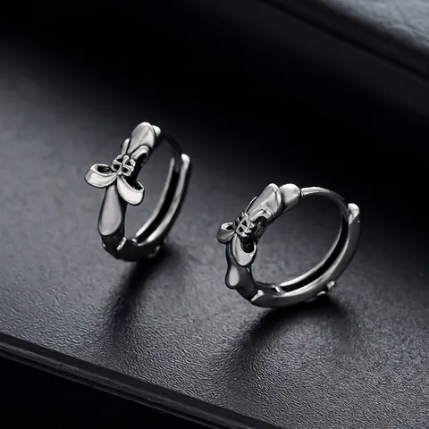 Vintage Titanium Steel Cross Hoop Earrings Gothic Fleur De Lis Relief Retro Punk Non Fading Ear Jewelry For Men Women