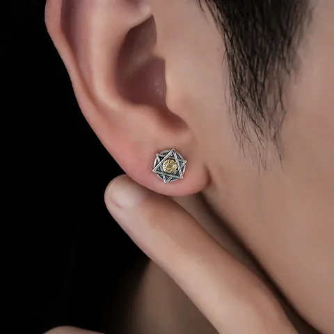 Vintage Copper Hexagram All-Seeing Eye Of God Ear Clips For Men Women Retro Non Piercing Stud Earrings Totem Jewelry Accessory