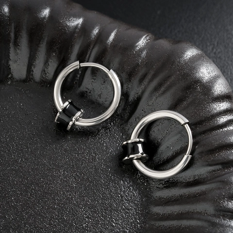 Orecchini a Cerchio Rotondi in Acciaio al Titanio Minimalisti per Uomo Donna Pendente a Cilindro Nero Gioielli di Moda Geometrici