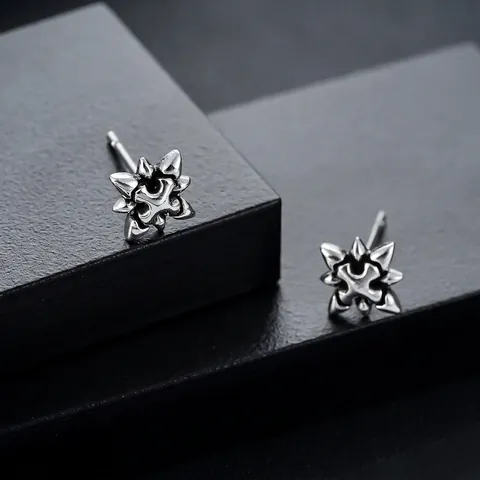 Retro Gothic Punk Koper Achtpuntige Ster Kruis Oorknopjes Voor Mannen Vrouwen Holle Geometrische Oorbellen Hip Hop Sieraden