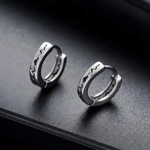 Unisex Titanium Steel Heartbeat ECG Wave Pattern Hoop Earrings Minimalist Silver Color Electroplated Trendy Punk Style Jewelry