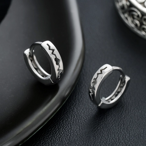 Unisex Titanium Steel Heartbeat ECG Wave Pattern Hoop Earrings Minimalist Silver Color Electroplated Trendy Punk Style Jewelry