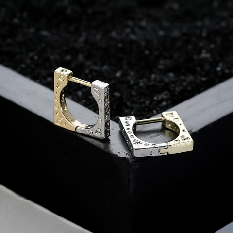 Pendientes Huggie Cuadrados de Cobre Vintage para Hombres Mujeres con Textura de Grafiti Geométrico Color Block Estilo Punk
