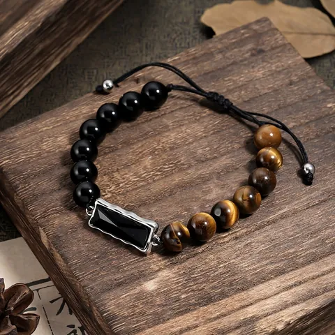 Minimalistisches Handgewebtes Glas Perlenarmband Im Tigerauge-Stil Für Herren Damen Verstellbares Seil Geometrischer Legierungsschmuck