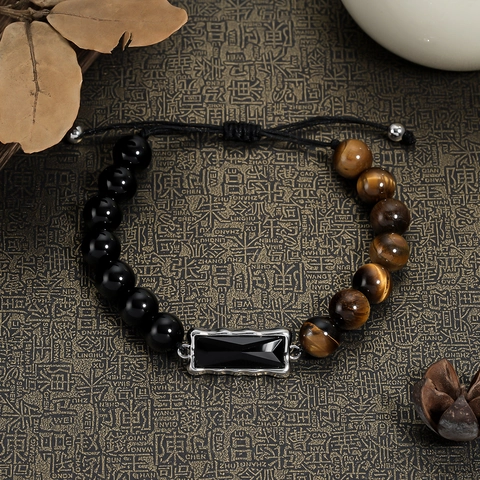 Minimalistisches Handgewebtes Glas Perlenarmband Im Tigerauge-Stil Für Herren Damen Verstellbares Seil Geometrischer Legierungsschmuck