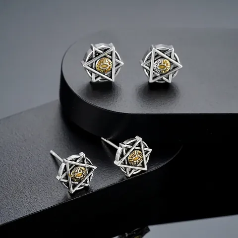 Vintage Kupfer Auge Der Vorsehung Hexagramm Stern Ohrringe Gothic Punk Magnetische Ohrclip Stecker Unisex Modeschmuck