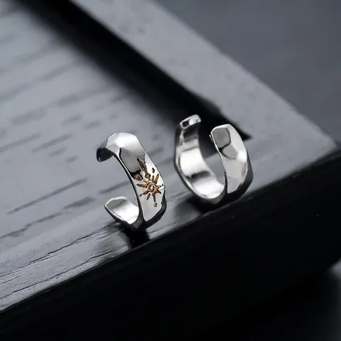 Vintage Hammered Copper Ear Cuffs For Men Women Non Piercing Sun Starburst Pattern Clip On Earrings Fashion Unisex Jewelry