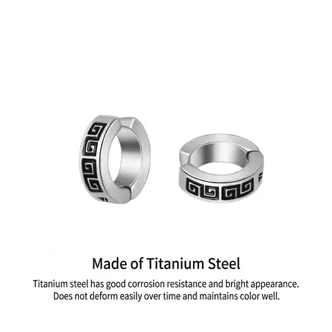 Titanium Staal Meander Patroon Oorclip Voor Mannen Vrouwen Hip Hop Geometrische Meander Niet Gepiercte Oorcuff Sieraden